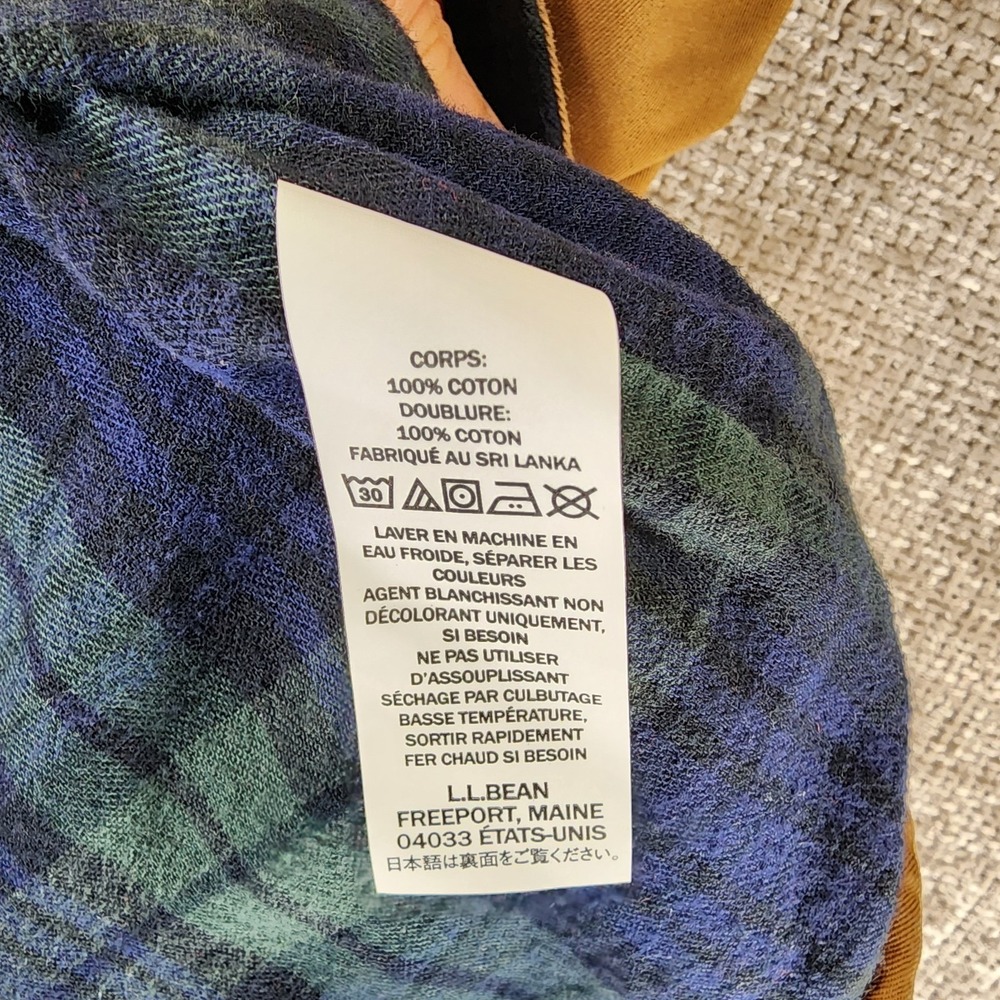 LL‎ Bean Field Shirt Jacket Mens XL Tan Plaid Flannel Lined Double Pocket Chore - Picture 12 of 12
